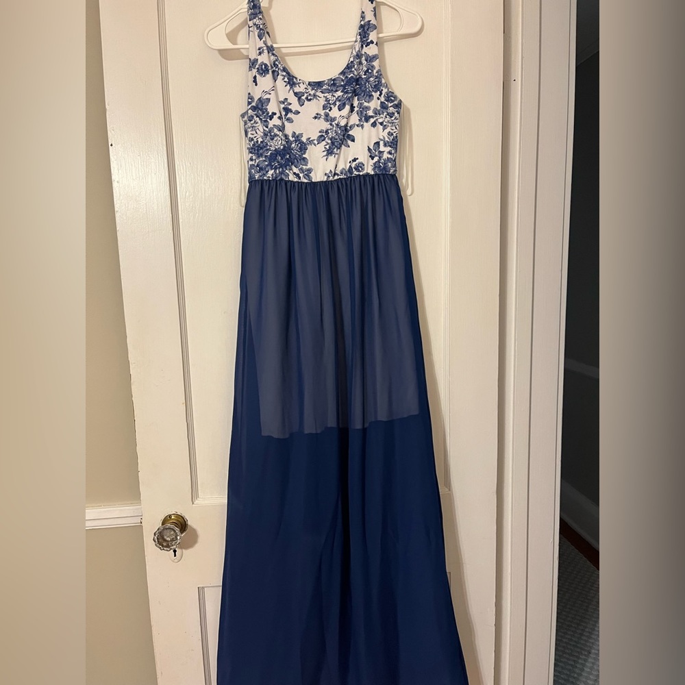 Navy Blue Floral Maxi Dress M